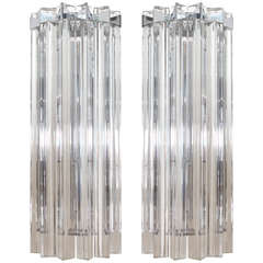 Modern Pair of Venini Style Italian Murano Glass and Polished Chrome Sconces